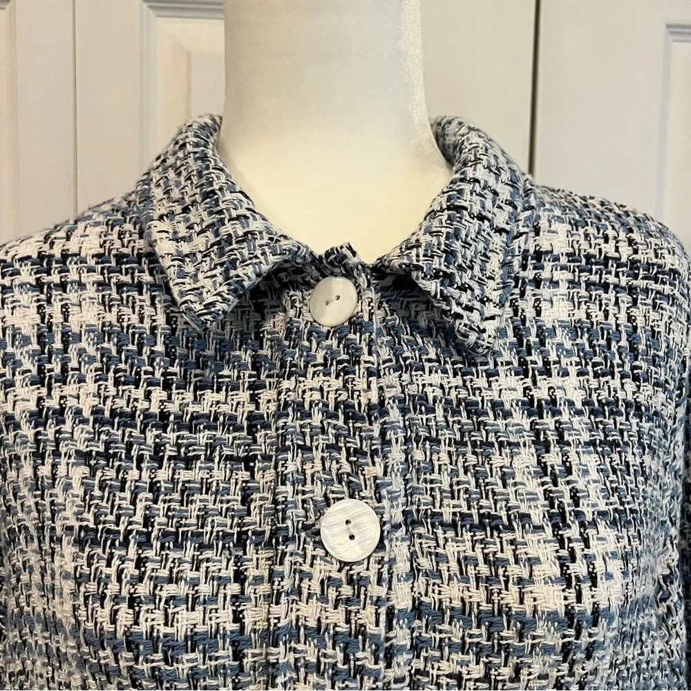 🍋 Stoosh Blue and White Button Down Knit Jacket - M - Picture 3 of 8